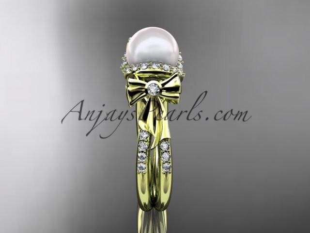 14k yellow gold diamond pearl wedding ring,engagement ring AP155 - AnjaysDesigns