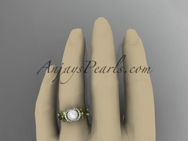 14k yellow gold diamond pearl wedding ring,engagement ring AP155 - AnjaysDesigns