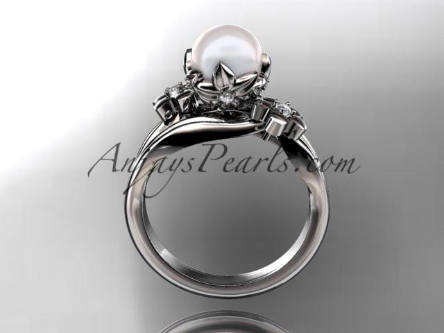 14kt white gold diamond pearl unique engagement ring, wedding ring AP159 - AnjaysDesigns