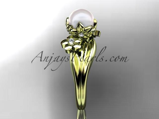 14kt yellow gold diamond pearl unique engagement ring, wedding ring AP159 - AnjaysDesigns