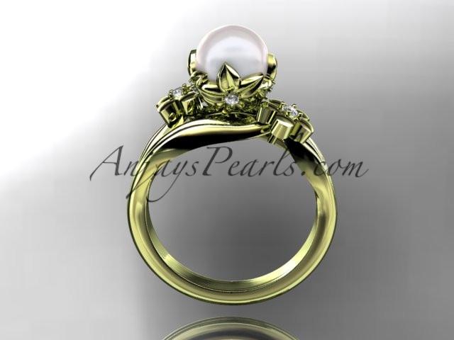 14kt yellow gold diamond pearl unique engagement ring, wedding ring AP159 - AnjaysDesigns
