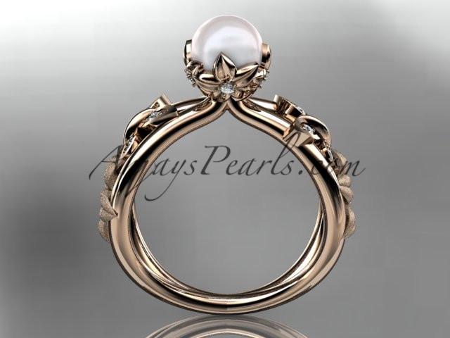 14kt rose gold diamond pearl unique engagement ring, wedding ring AP171 - AnjaysDesigns