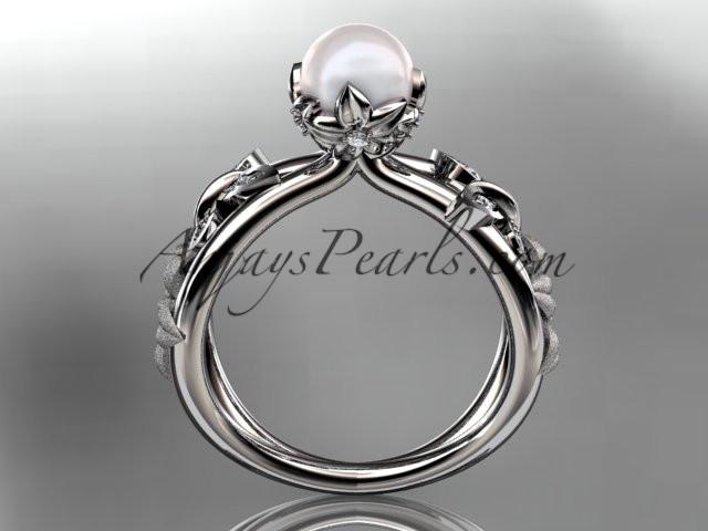 Platinum diamond pearl unique engagement ring, wedding ring AP171 - AnjaysDesigns