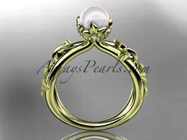 14kt yellow gold diamond pearl unique engagement ring, wedding ring AP171 - AnjaysDesigns