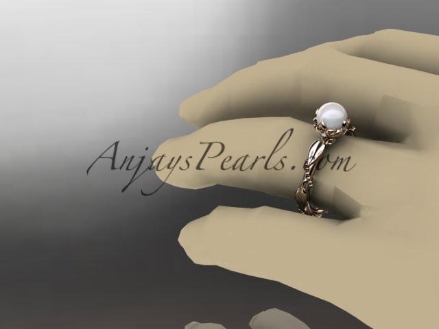 14kt rose gold diamond pearl unique engagement ring AP178 - AnjaysDesigns