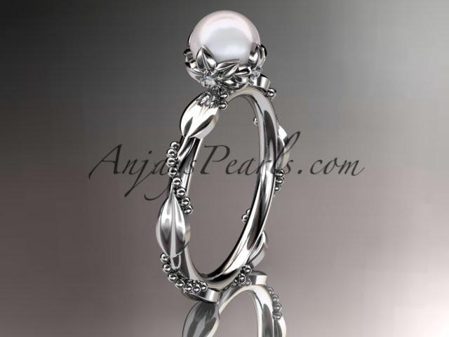 Platinum diamond pearl unique engagement ring AP178 - AnjaysDesigns