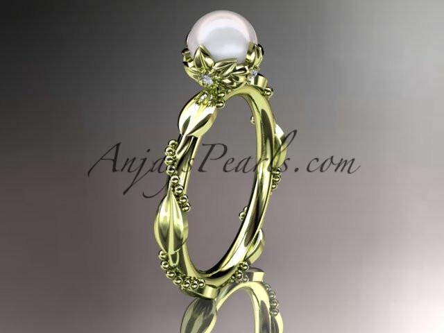 14kt yellow gold diamond pearl unique engagement ring AP178 - AnjaysDesigns