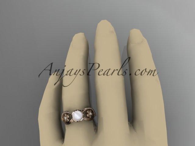 14kt rose gold diamond pearl unique engagement ring AP192 - AnjaysDesigns