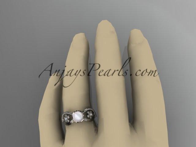 Platinum diamond pearl unique engagement ring AP192 - AnjaysDesigns