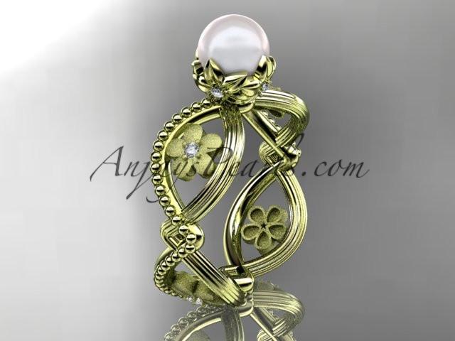 14kt yellow gold diamond pearl unique engagement ring AP192 - AnjaysDesigns
