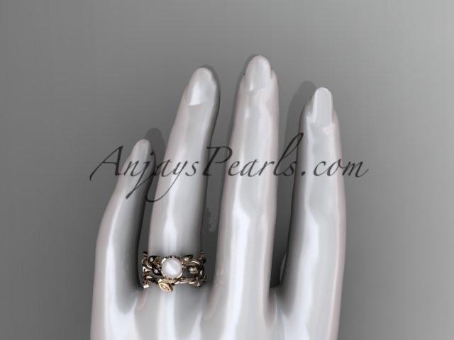 14kt rose gold diamond leaf and vine, floral pearl wedding set, engagement set AP20S - AnjaysDesigns