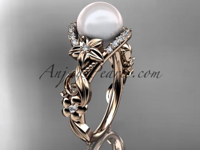 14kt rose gold diamond pearl unique engagement ring AP211 - AnjaysDesigns