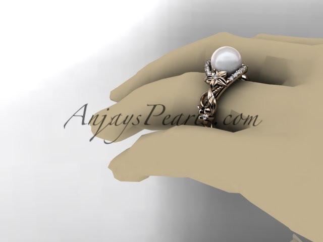 14kt rose gold diamond pearl unique engagement ring AP211 - AnjaysDesigns