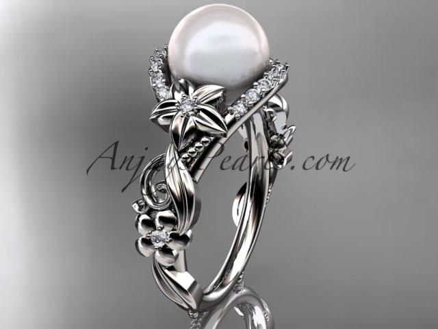 14kt white gold diamond pearl unique engagement ring AP211 - AnjaysDesigns
