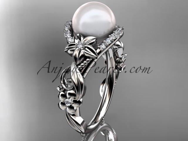 platinum diamond pearl unique engagement ring AP211 - AnjaysDesigns