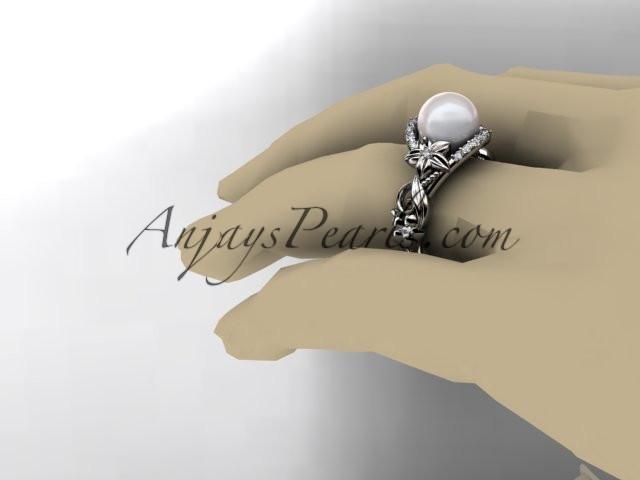 14kt white gold diamond pearl unique engagement ring AP211 - AnjaysDesigns