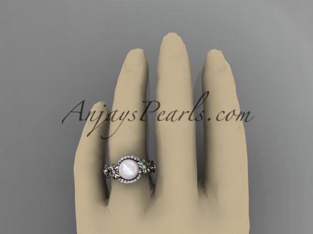 platinum diamond pearl unique engagement ring AP211 - AnjaysDesigns