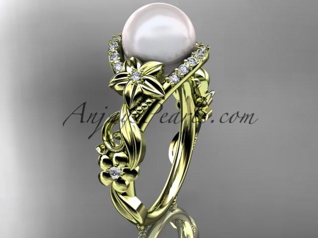 14kt yellow gold diamond pearl unique engagement ring AP211 - AnjaysDesigns