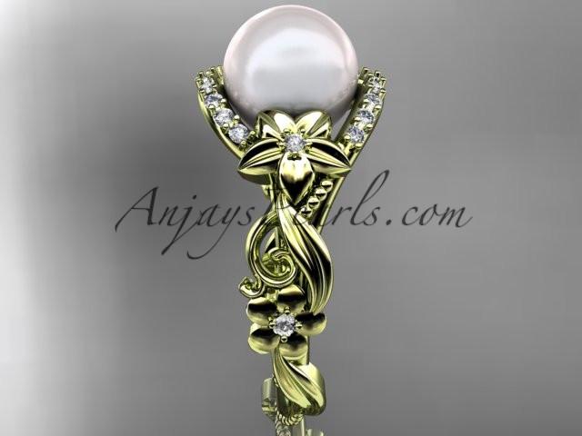 14kt yellow gold diamond pearl unique engagement ring AP211 - AnjaysDesigns