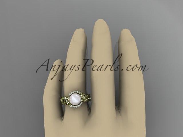 14kt yellow gold diamond pearl unique engagement ring AP211 - AnjaysDesigns