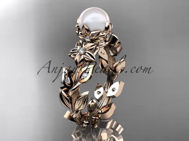 14kt rose gold diamond pearl unique engagement ring, wedding ring AP215 - AnjaysDesigns