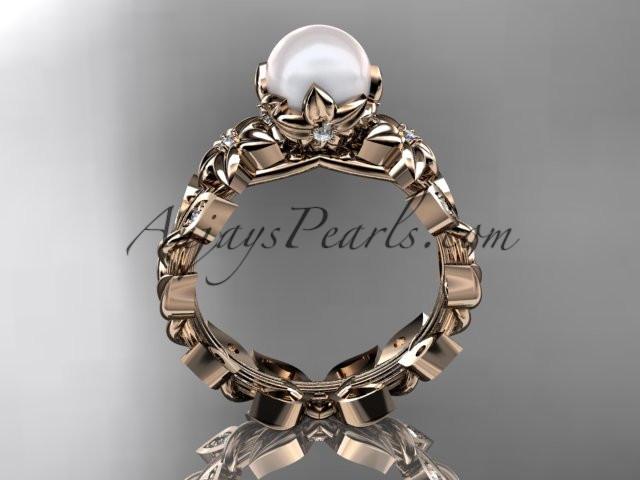 14kt rose gold diamond pearl unique engagement ring, wedding ring AP215 - AnjaysDesigns