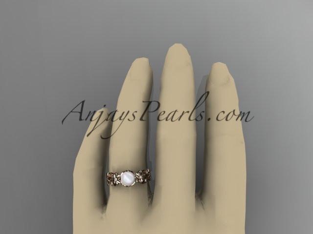 14kt rose gold diamond pearl unique engagement ring, wedding ring AP215 - AnjaysDesigns