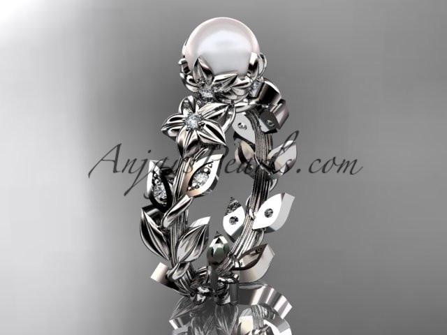 14kt white gold diamond pearl unique engagement ring, wedding ring AP215 - AnjaysDesigns