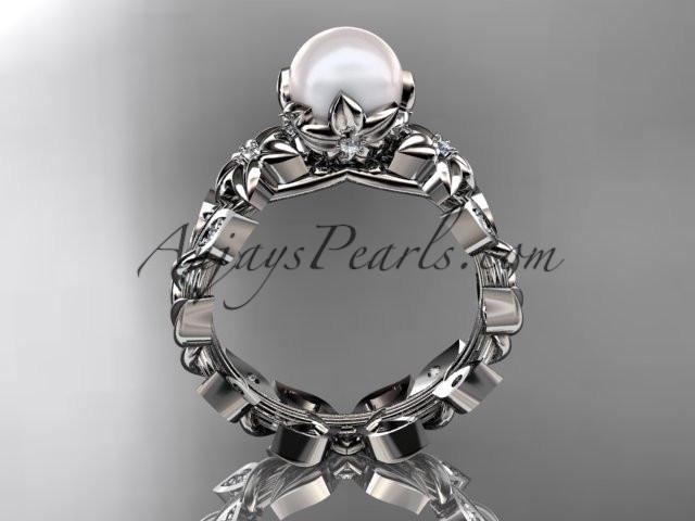 platinum diamond pearl unique engagement ring, wedding ring AP215 - AnjaysDesigns