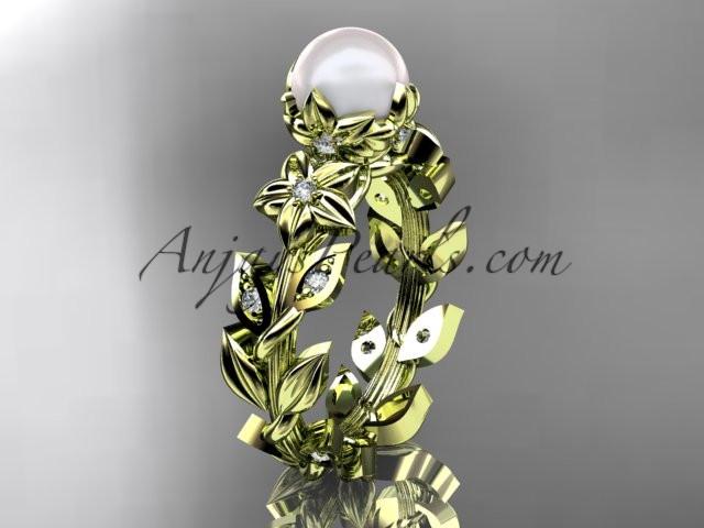 14kt yellow gold diamond pearl unique engagement ring, wedding ring AP215 - AnjaysDesigns