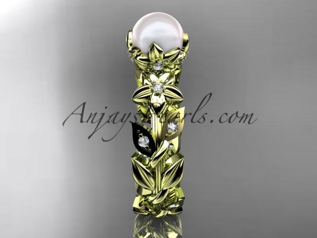 14kt yellow gold diamond pearl unique engagement ring, wedding ring AP215 - AnjaysDesigns