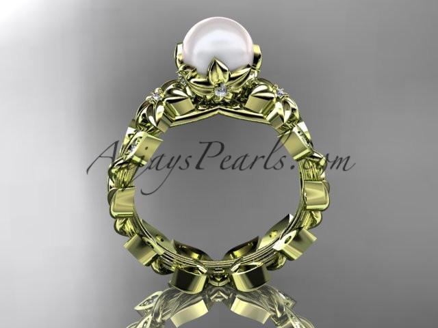 14kt yellow gold diamond pearl unique engagement ring, wedding ring AP215 - AnjaysDesigns