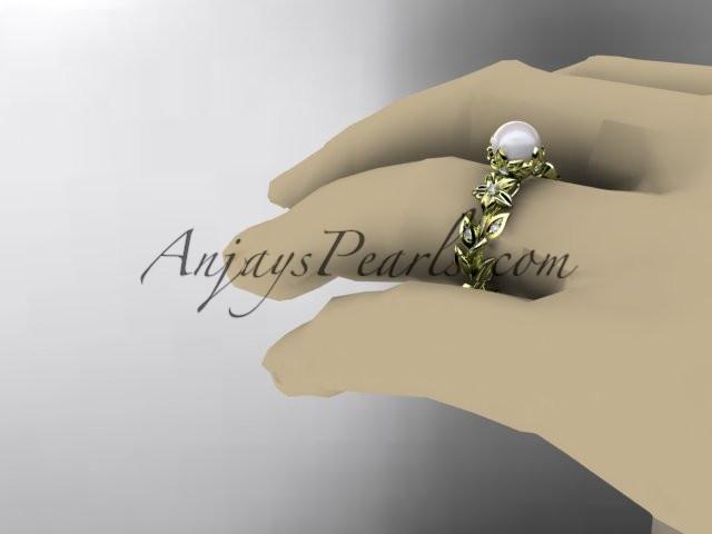 14kt yellow gold diamond pearl unique engagement ring, wedding ring AP215 - AnjaysDesigns