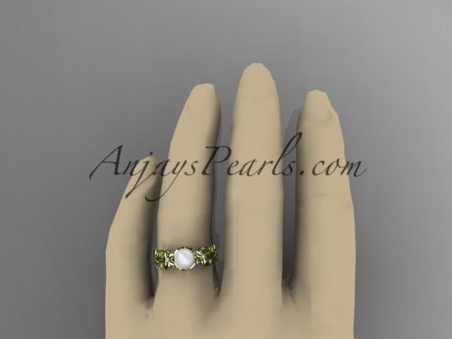 14kt yellow gold diamond pearl unique engagement ring, wedding ring AP215 - AnjaysDesigns