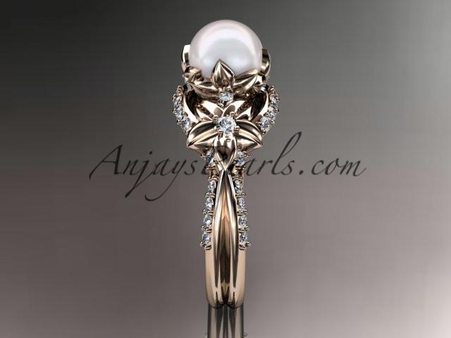 14kt rose gold diamond pearl unique engagement ring, wedding ring AP220 - AnjaysDesigns