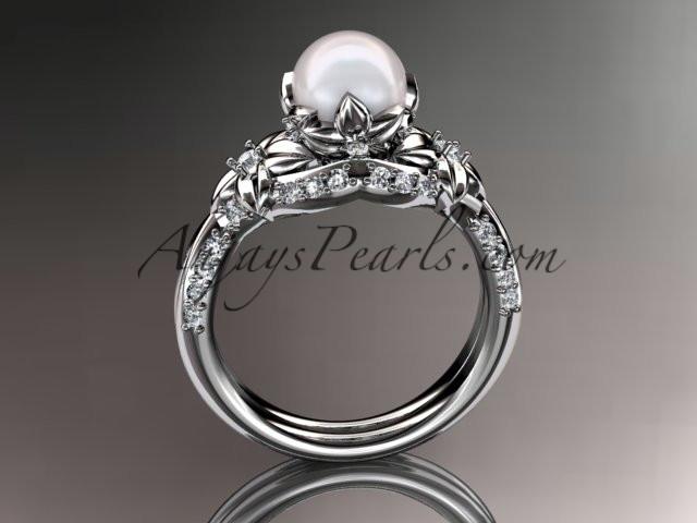 14kt white gold diamond pearl unique engagement ring, wedding ring AP220 - AnjaysDesigns