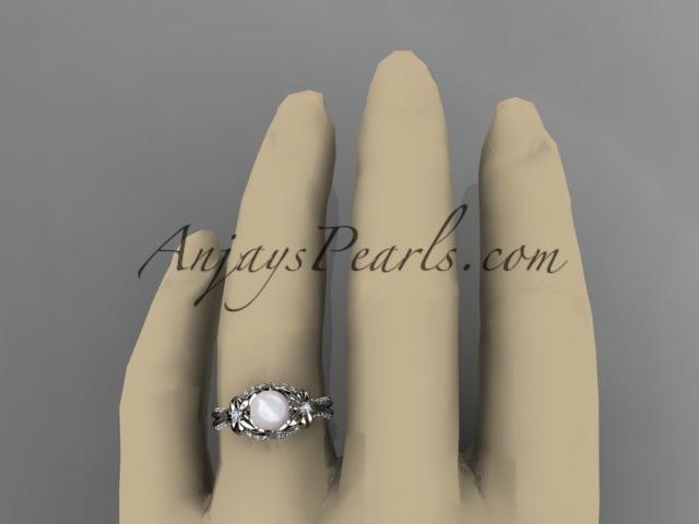 platinum diamond pearl unique engagement ring, wedding ring AP220 - AnjaysDesigns