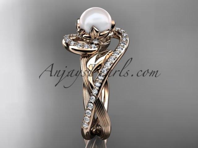 14kt rose gold diamond pearl unique engagement ring AP222 - AnjaysDesigns