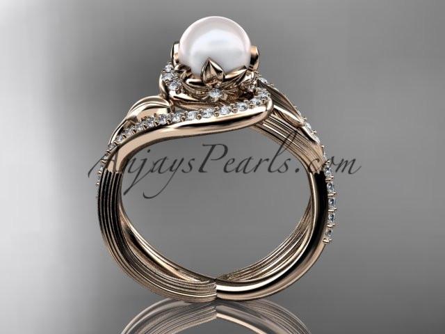 14kt rose gold diamond pearl unique engagement ring AP222 - AnjaysDesigns