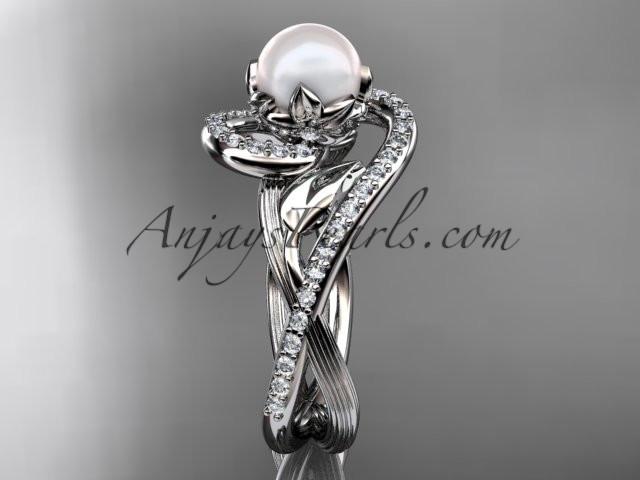 Platinum diamond pearl unique engagement ring AP222 - AnjaysDesigns