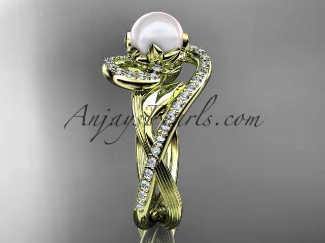 14kt yellow gold diamond pearl unique engagement ring AP222 - AnjaysDesigns