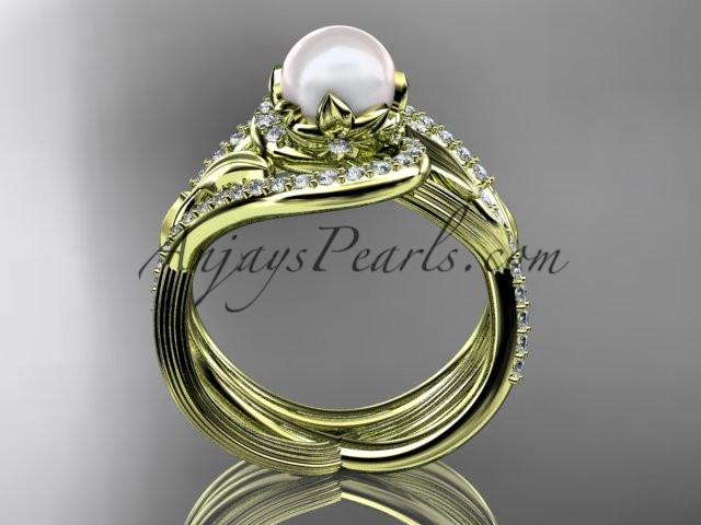 14kt yellow gold diamond pearl unique engagement set AP222S - AnjaysDesigns