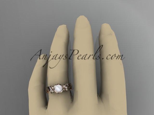Unique 14kt rose gold diamond floral pearl engagement ring AP223 - AnjaysDesigns