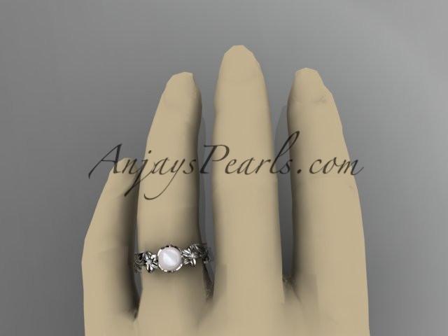 Unique platinum diamond floral pearl engagement ring AP223 - AnjaysDesigns