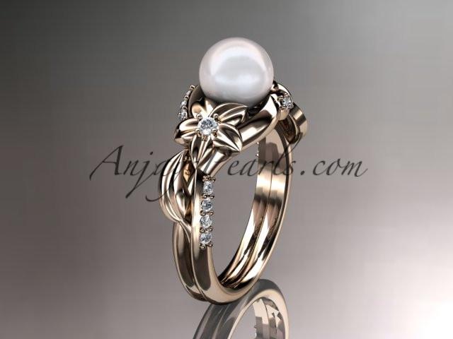 14kt rose gold diamond pearl unique engagement ring AP224 - AnjaysDesigns
