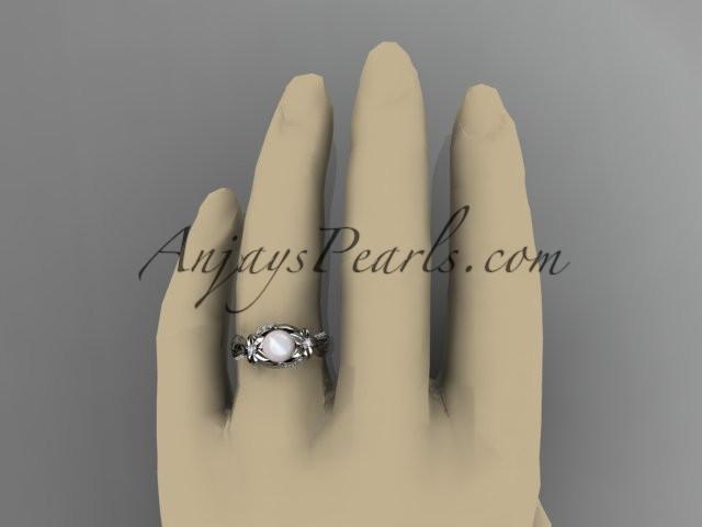 Platinum diamond pearl unique engagement ring AP224 - AnjaysDesigns
