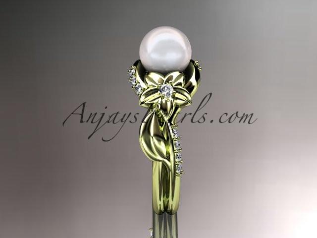 14kt yellow gold diamond pearl unique engagement ring AP224 - AnjaysDesigns