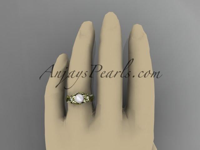 14kt yellow gold diamond pearl unique engagement ring AP224 - AnjaysDesigns