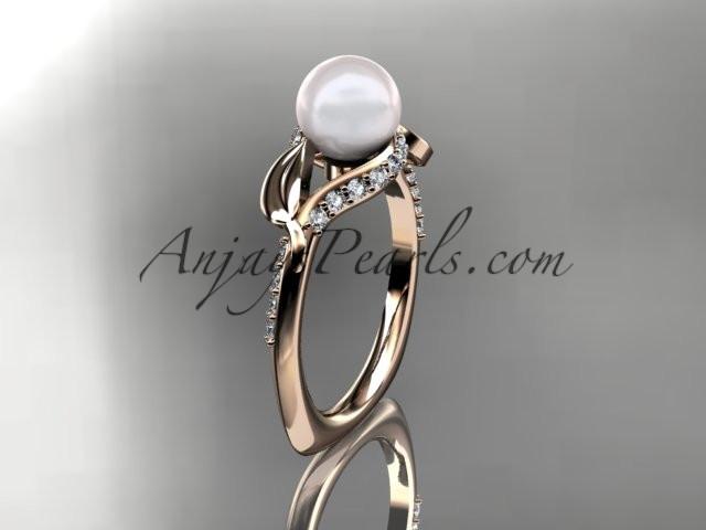 14kt rose gold diamond pearl unique engagement ring AP225 - AnjaysDesigns