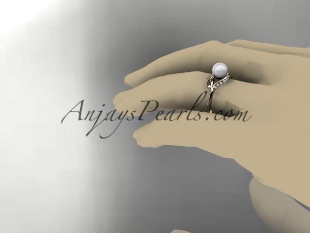 14kt rose gold diamond pearl unique engagement ring AP225 - AnjaysDesigns